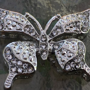 Rhinestone Silver Plated Butterfly Spacer: Jewelry Focal Piece (1 1/4 inch)