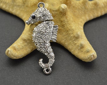 Seahorse magnetic clasp (M09S), Silver plated with rhinestones, ocean lovers must see!!!