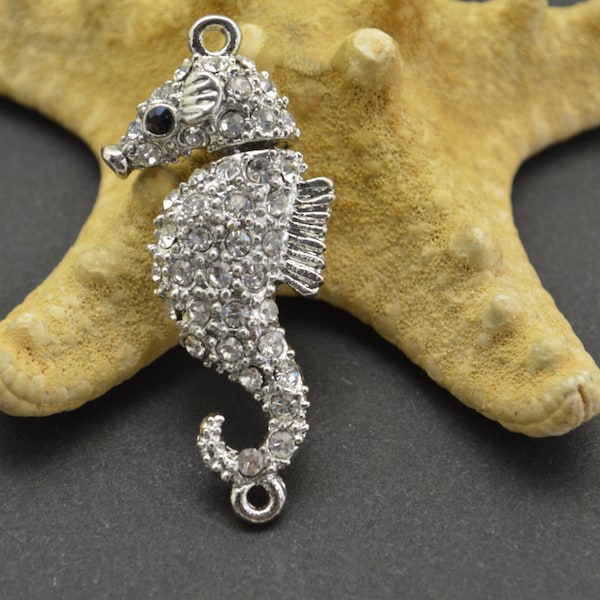 Seahorse magnetic clasp (M09S), Silver plated with rhinestones, ocean lovers must see!!!