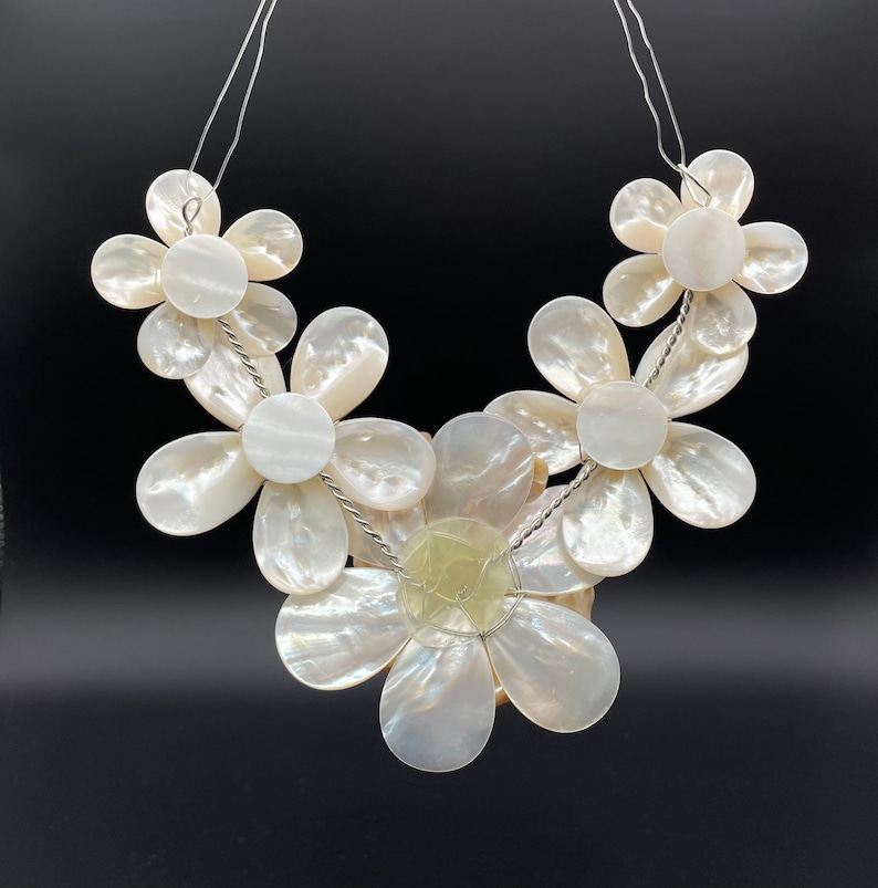 Large Natural Conch Shell MOP Hand Wired Flower Pendant Etsy