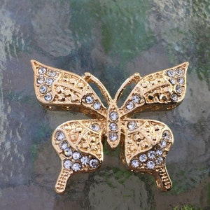 Gold Plated Rhinestone Butterfly Spacer: Jewelry Focal Piece (1 1/4 Inch)