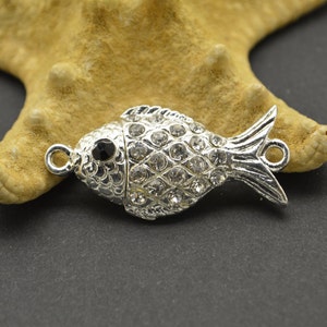 Rhinestone Fish Magnetic Clasp: Silver Plated Jewelry Connector