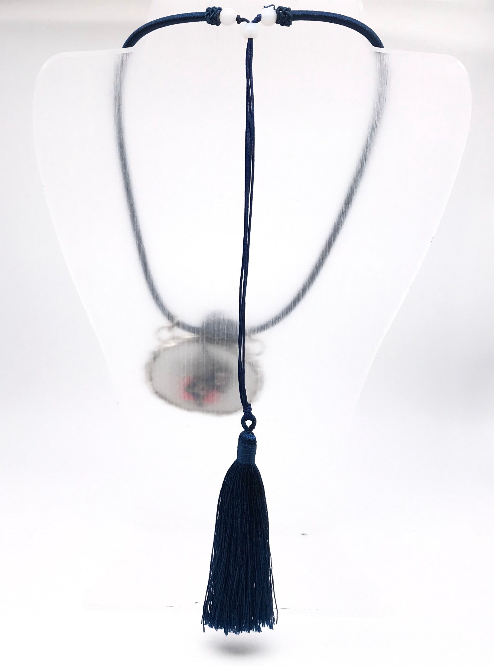 Handmade Silk Cord Knot Necklace: Jade Beads & Tassel, Adjustable 