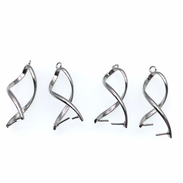 4 pc silver plated earring bails, 1 1/4x 1/2 inch, easily to pop beads in to make into earrings, up to size 20mm beads (Bead not included )