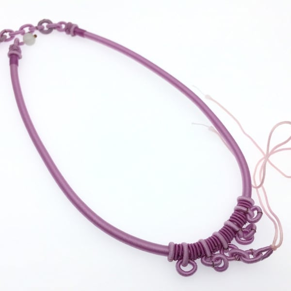 Handmade silk cord knots necklace, deep lavender, 16-19 inches, tie pendants or use bottom rings, (SC011) Sample not included