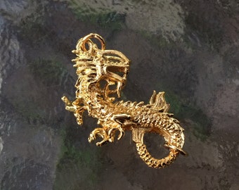 Gold Plated Dragon Lobster Clasp: Double Sided Jewelry Finding (1 3/4 x 3/4 inches)