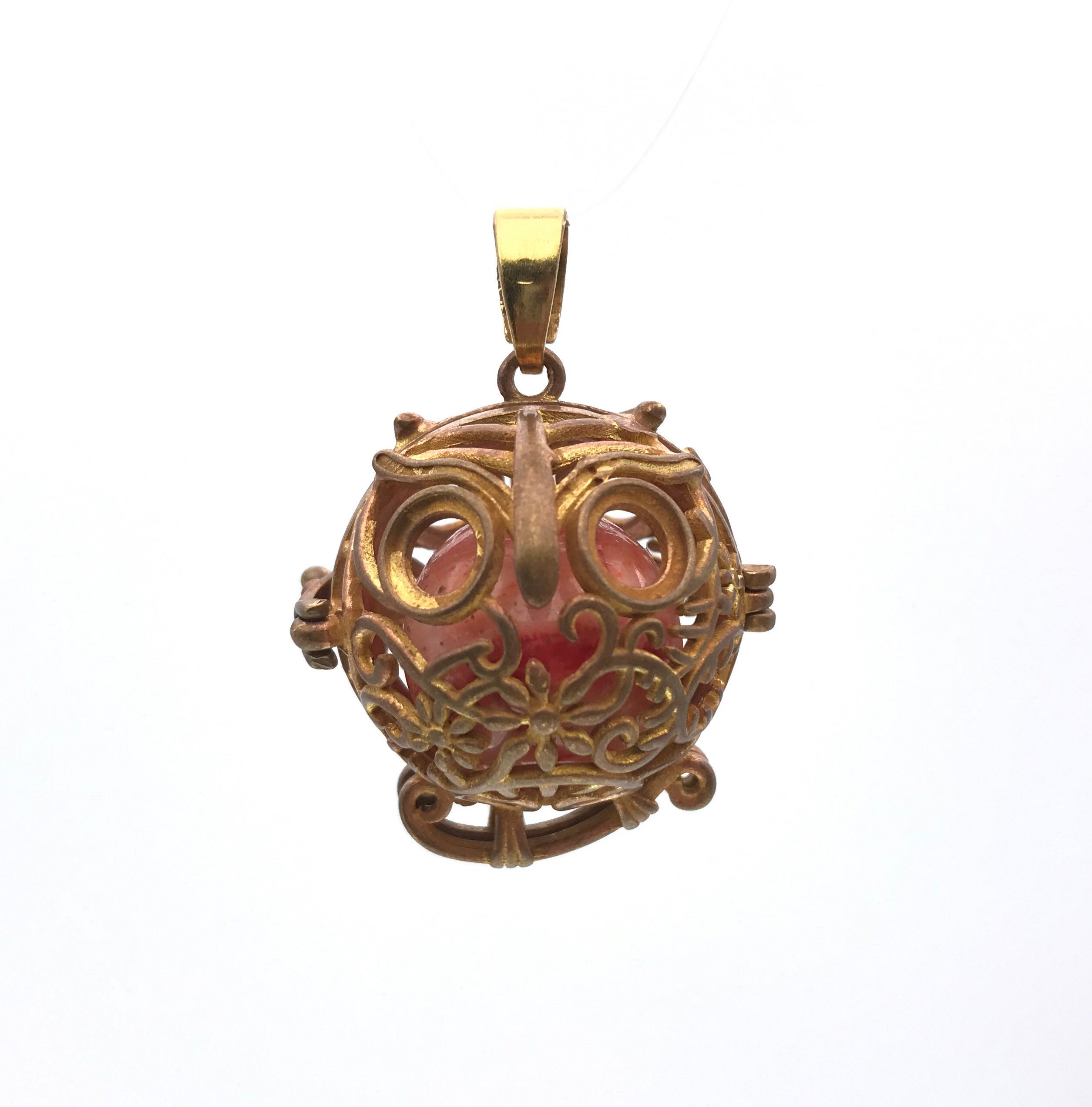 Brass Owl Cage Pendant: Scent Diffuser, Fits 20mm Bead