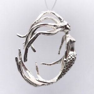 Mermaid Cabochon Setting | Large Fantasy Pendant Base,Plated Brass Jewelry Finding, Unique Mermaid Bail Holder | 1 3/4&quot; x 1 1/4&quot; Copyrighted