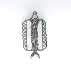 Mermaid Magnetic Slide Clasp or Lip stick Clasp, silver or copper plated with rhinestones on tail,  Original Design and copyrighted.(01S)