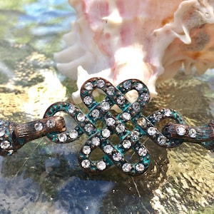 Rhinestone Magnetic Clasp: Copper Patina Fold Over Latch (2 inch)