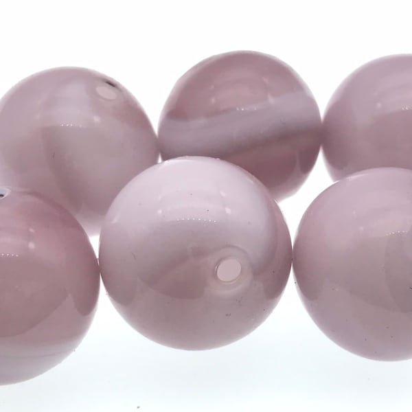 6 st 20 mm handgeblazen holle ronde glaskralen, roze-paars, lichtgewicht voor oorbel en ketting! (Oorbel borgtocht wordt apart verkocht)