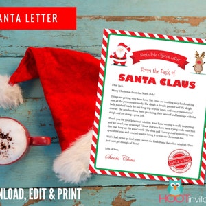 Carta de Papá Noel, Carta de Navidad, Carta de Papá Noel, Idea de regalo para niños, Imprimibles navideños, Carta personalizada de Papá Noel DESCARGAR
