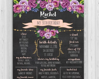 Adult Birthday Chalkboard Sign, 30th Birthday Sign, Chalkboard birthday sign, Birthday Chalkboard poster, purple theme sign, 40th birthday