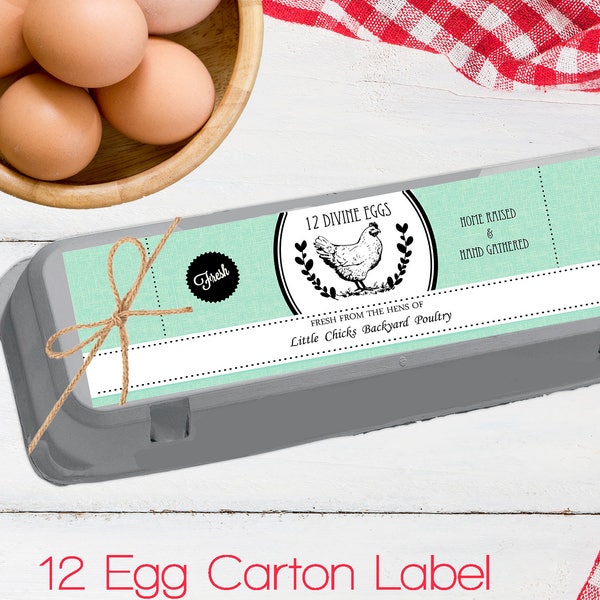 Étiquettes de carton d'œufs bleu bébé - autocollant de carton d'œufs - emballage d'œufs - impression à la maison - étiquette de douzaine de 12 œufs - poulets de basse-cour - marché de producteurs