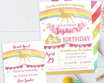 Unicorn Birthday Invitation, Unicorn Invitation, Rainbow Invitation, Magical Invitation, Rainbow Birthday Invite Printable, Unicorn Party