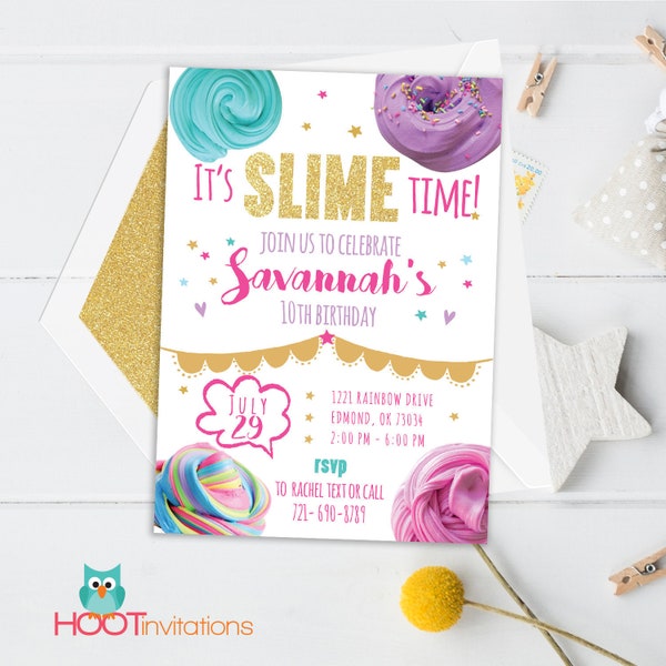 Slime Invitation, Slime birthday, Slime invite Printable, Slime Party, Fluffy slime, Slime time, slime theme party, science birthday girl