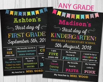 First day of Kindergarten sign, First day of school sign, Girls Kindergarten School Chalkboard poster, 1st day Back to School Sign Printable