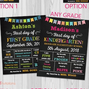 First day of Kindergarten sign, First day of school sign, Girls Kindergarten School Chalkboard poster, 1st day Back to School Sign Printable