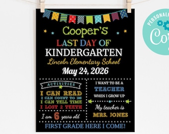 Last Day of School Sign for boy, Graduation Keepsake Poster (Editable Printable)