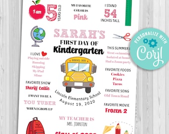 First day of school sign editable, Back to School sign, 1st day of school chalkboard, Back to School printable, kindergarten poster Girls