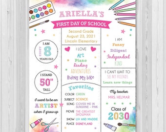 Back to School sign, First day of school sign, First day of school printable, School picture board, Girls sign, Art and Craft