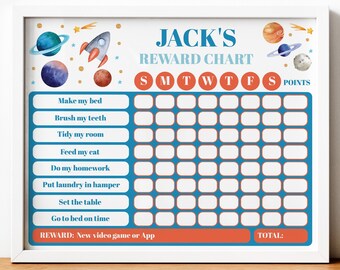 Chore chart for kids, Outer Space reward chart, Editable Chore Chart, Kids chores, Behavior chart, Chore Chart Printable for boy