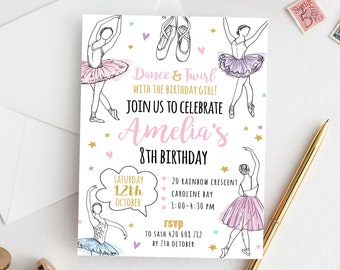 Ballet Invitation, Ballerina Birthday Invitation, Ballerina party, Printable invitation, Ballet, Tutu invitation, Personalized invitation