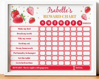 Editable Chore Chart, Strawberry reward chart, Chore chart for kids, Kids chores, Behavior chart, Chore Chart Printable for girl