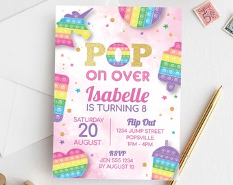 Editable Pop it invitation, Fidget Toy party, Pastel Rainbow Party, Pop it birthday, Pop it invite