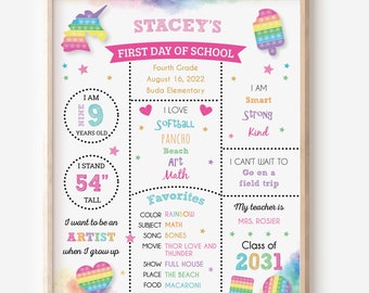 Back to School sign, First day of school sign, First day of school printable, School picture board, Girls sign, Rainbow Pop it Fidget Toy