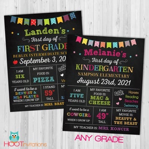 Back to School sign, First day of school sign, 1st day of school chalkboard, Back to School printable, kindergarten poster grade school sign image 1