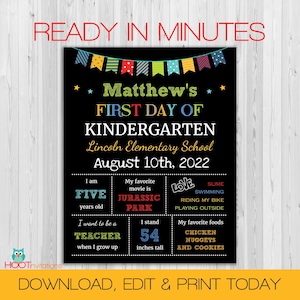 First day of school sign instant download, Back to School sign, 1st day of school chalkboard, First day of school sign editable