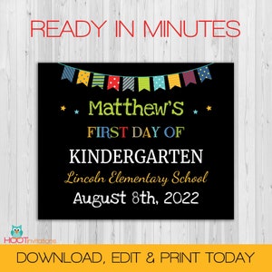 First day of school sign editable, Back to School sign, 1st day of school chalkboard, Back to School printable, kindergarten poster BOYS