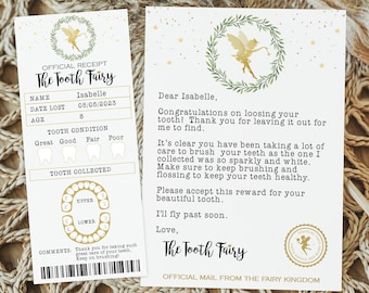 Editable Tooth Fairy Letter, Tooth Fairy Note, Tooth fairy Receipt, Tooth Fairy Printable, First Tooth Certificate, Tooth fairy pillow