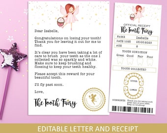 Tooth Fairy Letter and Tooth fairy Receipt, Tooth fairy pillow accessory, Editable Tooth Fairy Printable, First Tooth Certificate