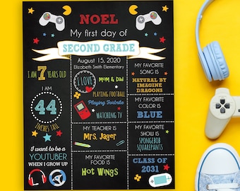 First day of school sign for boy, First day of Second Grade sign, Video Game Sign, Back to school sign, Gaming Poster, Chalkboard sign