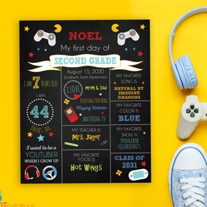 First day of school sign for boy, First day of Second Grade sign, Video Game Sign, Back to school sign, Gaming Poster, Chalkboard sign