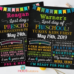 Last day of Preschool sign, Last day of school sign, Girls Preschool PreK Chalkboard poster, Preschool Graduation sign