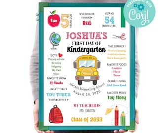 First day of kindergarten sign, First day of school sign editable, back to school sign, First day of preschool sign