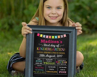 First day of school Chalkboard sign, First day of Kindergarten sign, Kindergarten School Chalkboard poster, 1st day Back to School Sign