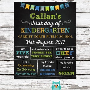 First day of school Chalkboard sign, First day of Kindergarten sign, Kindergarten School Chalkboard poster, 1st day Back to School Sign image 3