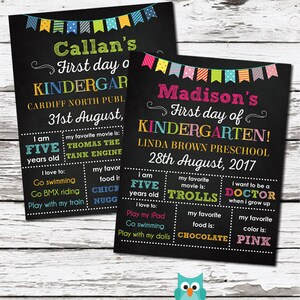 First day of school Chalkboard sign, First day of Kindergarten sign, Kindergarten School Chalkboard poster, 1st day Back to School Sign image 2