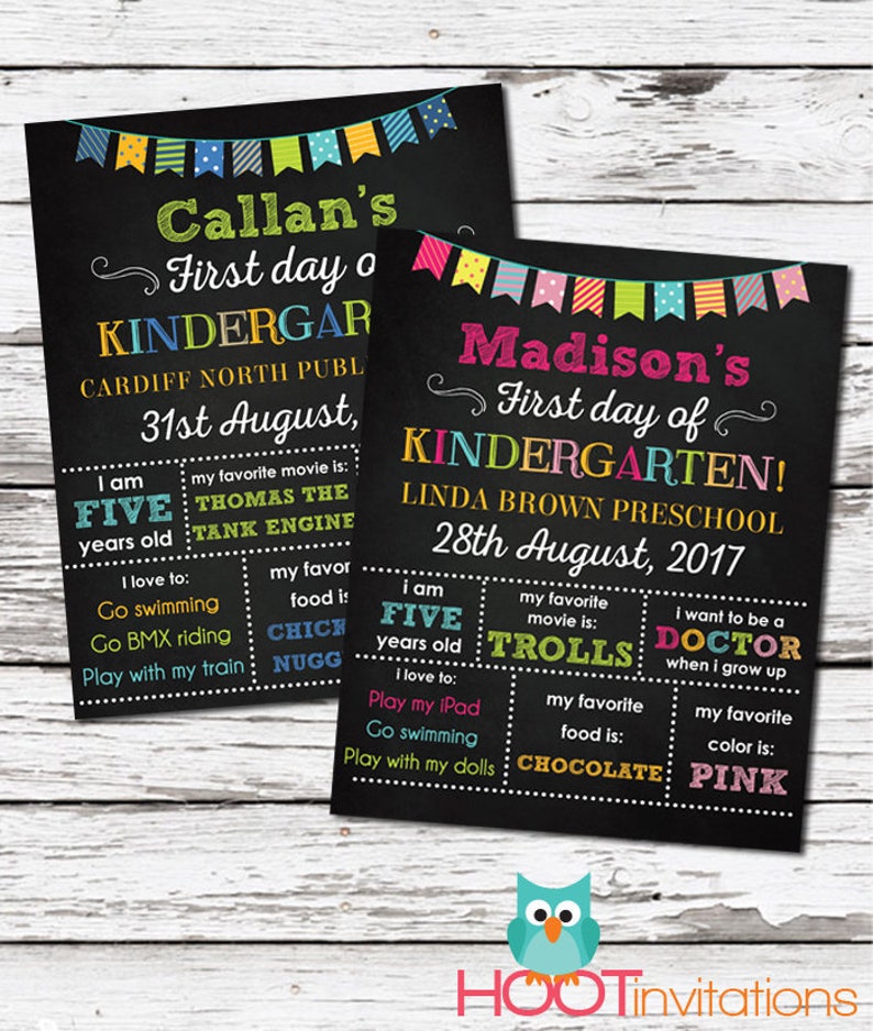 First day of school Chalkboard sign, First day of Kindergarten sign, Kindergarten School Chalkboard poster, 1st day Back to School Sign image 2