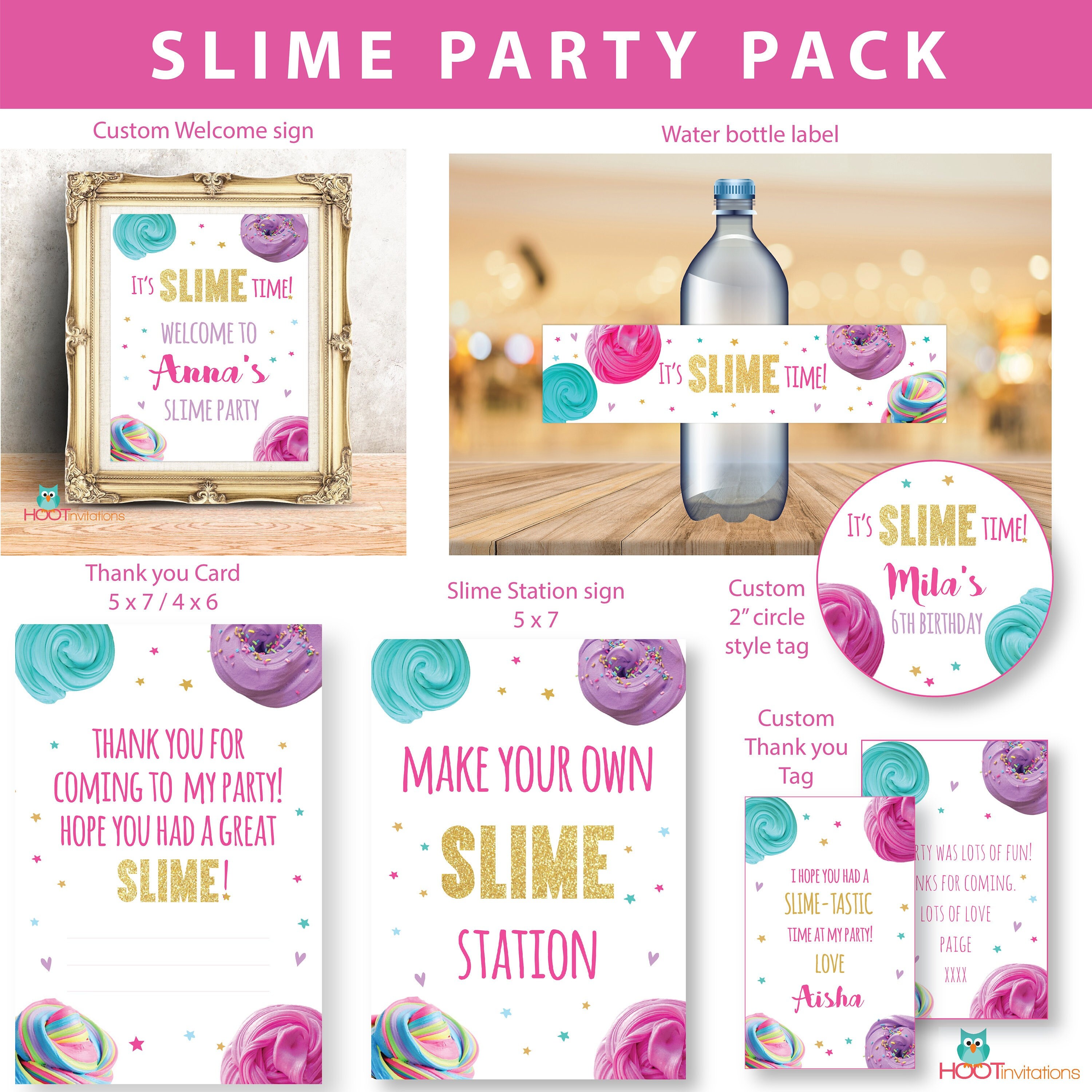 Slime Birthday Printables, Slime Party Decorations Kit, Party Pack INSTANT  DOWNLOAD Printable Editable PDF 
