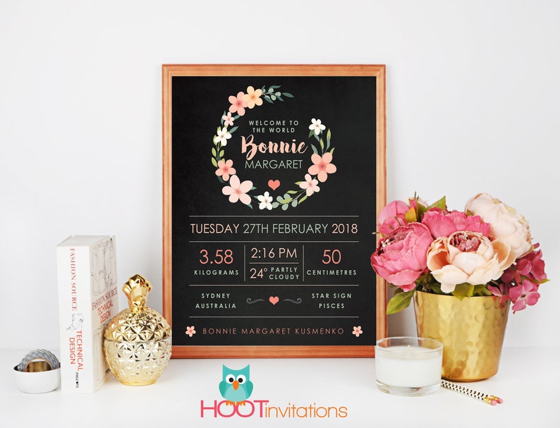 Birth Stats Sign, Baby announcement, New Baby Sign, Birth announcement, Nursery Decor, New baby gift, New baby gift, Birth Stats wall art image 4