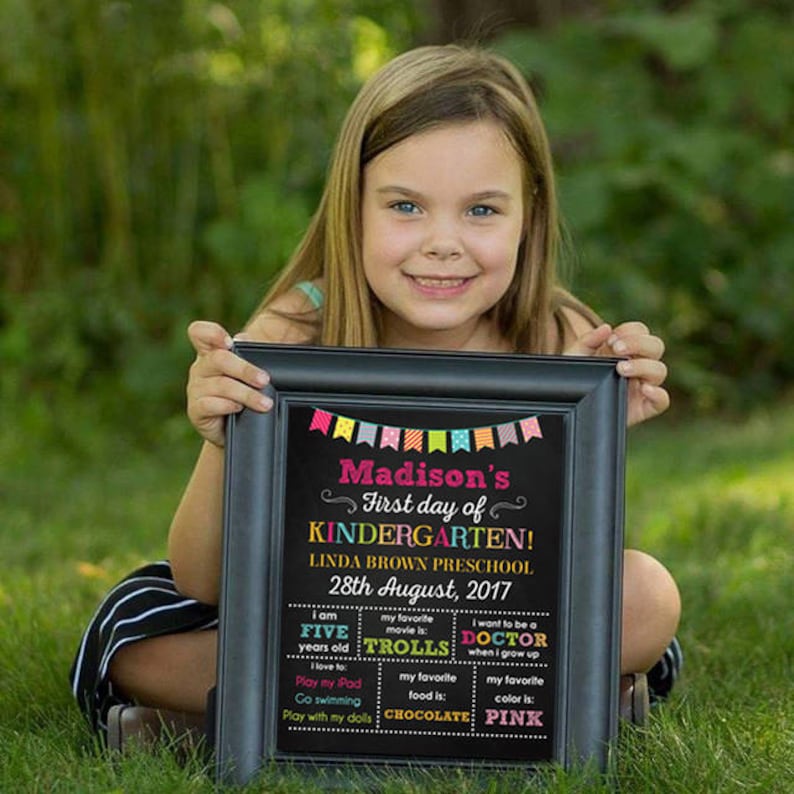 First day of school Chalkboard sign, First day of Kindergarten sign, Kindergarten School Chalkboard poster, 1st day Back to School Sign image 1