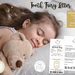 Tooth Fairy Letter and Tooth fairy Receipt, Tooth fairy pillow accessory, Editable Tooth Fairy Printable, First Tooth Certificate image 2