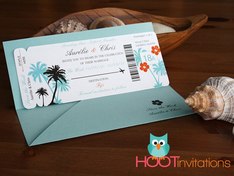 Boarding Pass Invitation Save the Date Destination Wedding Invitation SAMPLE Invite Tropical Wedding invitation Overseas Wedding image 1