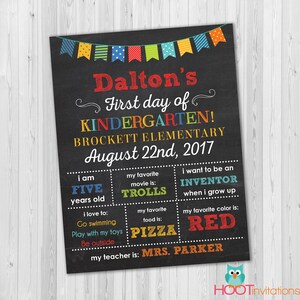 First day of Kindergarten sign BOYS, First day of school sign, kindergarden poster Chalkboard poster, 1st day Back to School Sign Printable