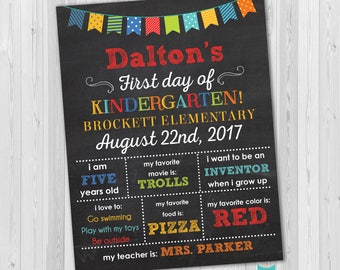 First day of Kindergarten sign BOYS, First day of school sign, kindergarden poster Chalkboard poster, 1st day Back to School Sign Printable